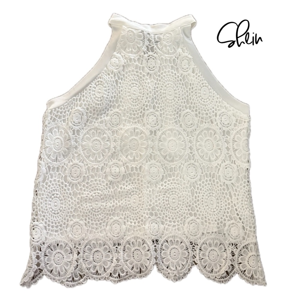 SHEIN Cream Lace Tank Top